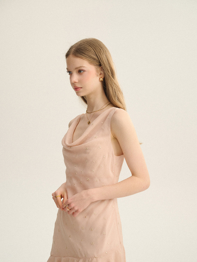 Starlit Peach Ruffle Dress