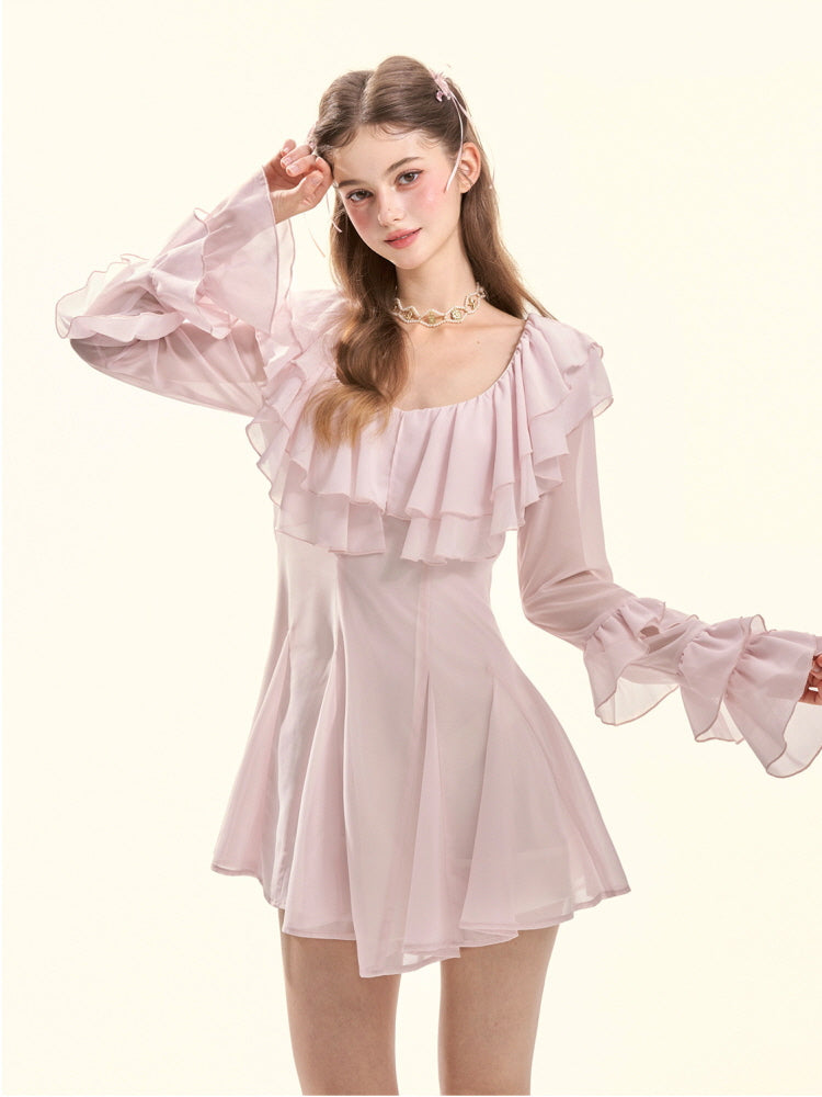 Rosy Whisper Ruffle Princess Dress