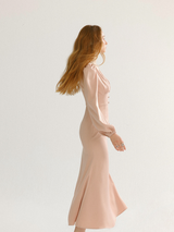 Romantic Pearl Button V-Neck Long Dress