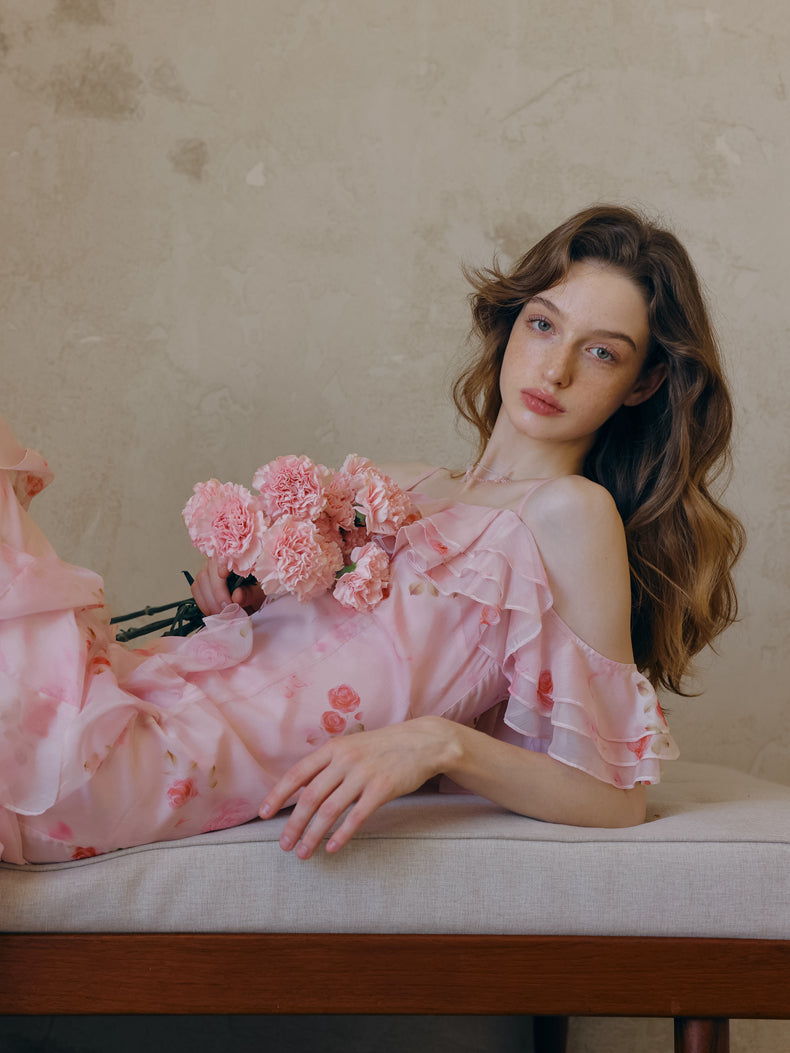 Draped Petal Waltz Dress