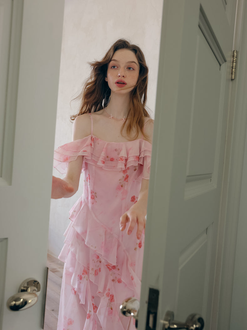 Draped Petal Waltz Dress