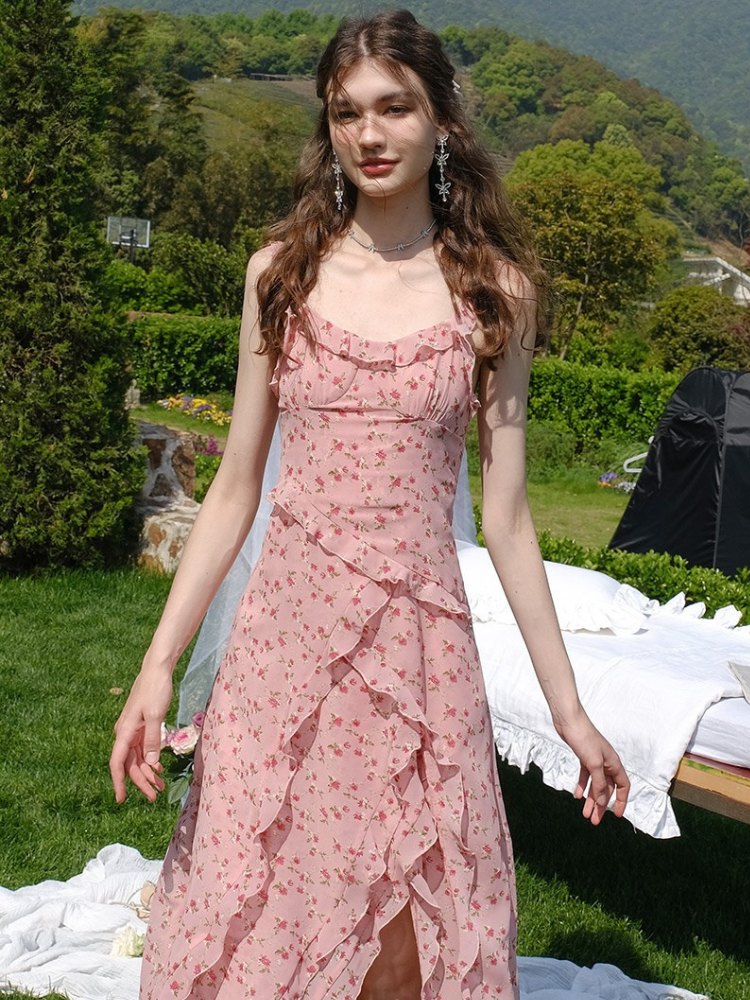 Rosé Garden Ruffle Dress