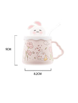 Pink Rabbit Straw Ceramic Mug With Lid Gift Set