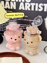 1000ML Portable Cute Bear Straw Milk Water Bottle