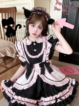 Black Pink Meow Bell Heart Maid Lolita Set