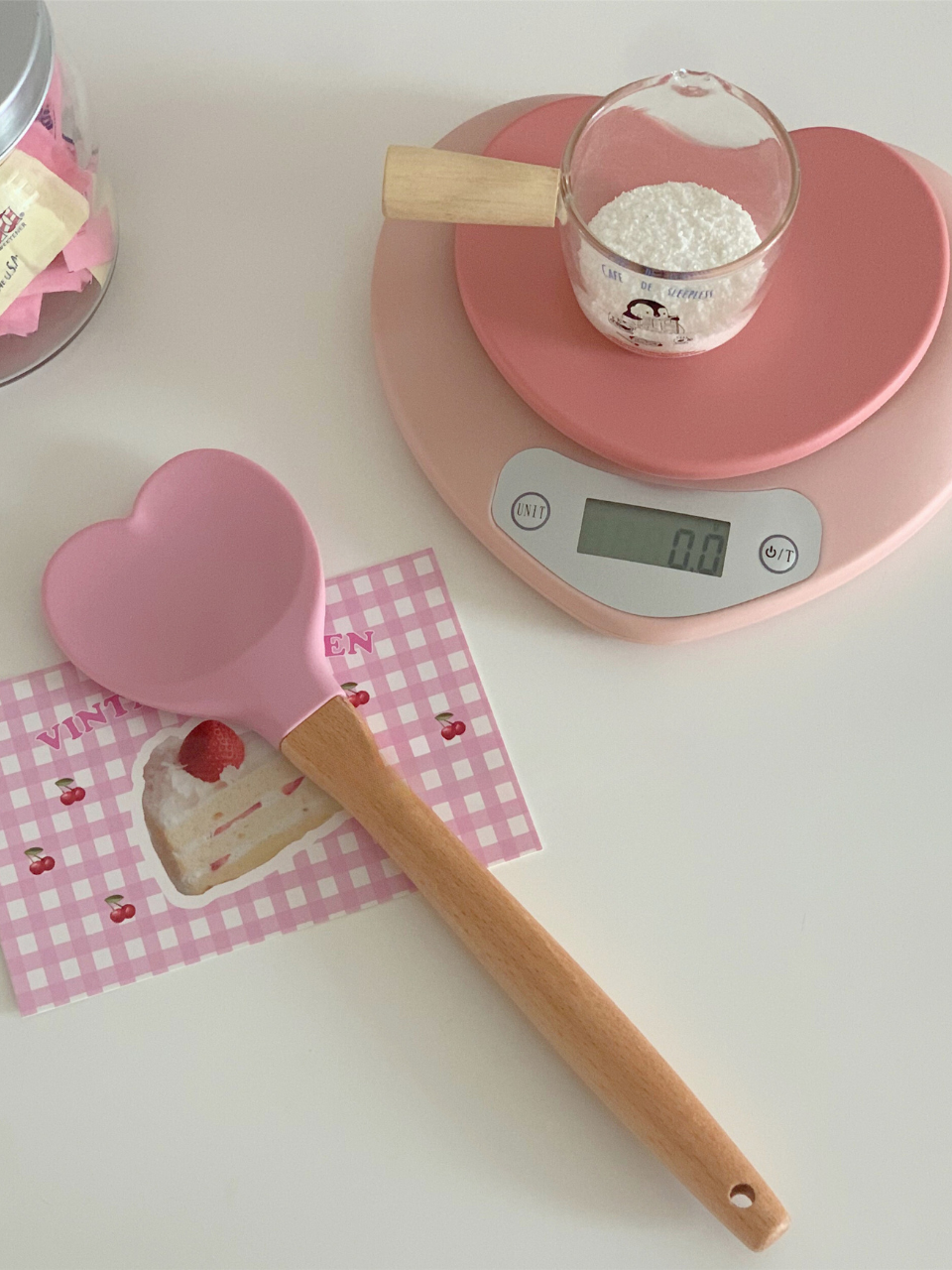 2Pcs Kitchen Pink Love Silicone Baking Spoon