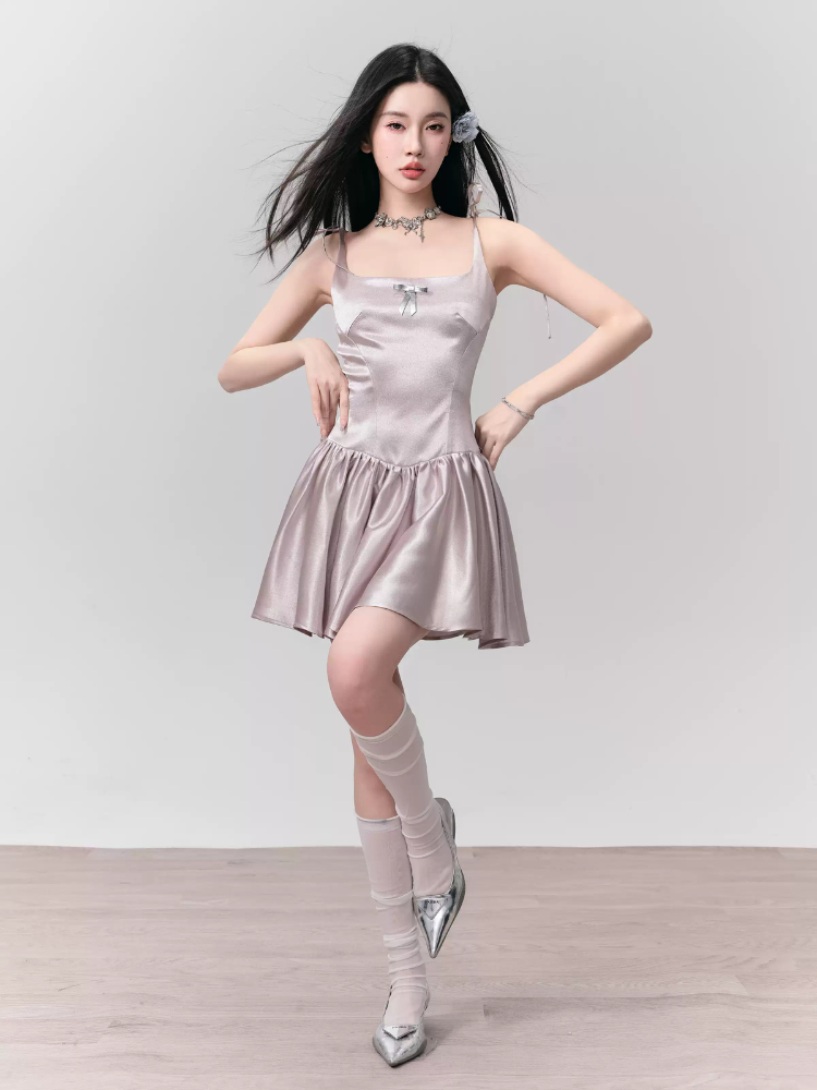 Silver Pink Glow Satin Ribbon Dress