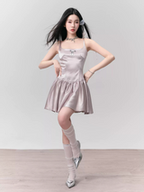 Silver Pink Glow Satin Ribbon Dress