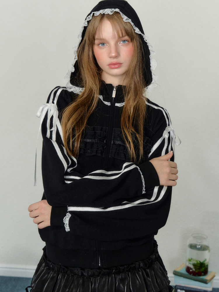 Frilly Lace Zip-Up Hoodie