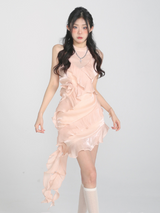 Pink Petal Asymmetrical Ruffle Dress