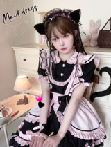 Black Pink Meow Bell Heart Maid Lolita Set