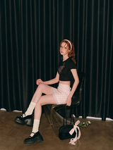 Pink Gingham Lace Trim Mini Skirt