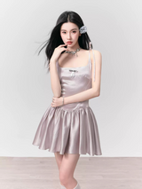 Silver Pink Glow Satin Ribbon Dress