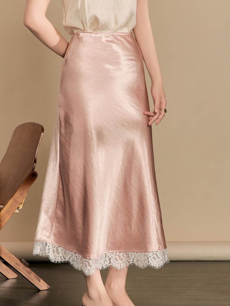 Moonlit Satin Lace Trim Skirt