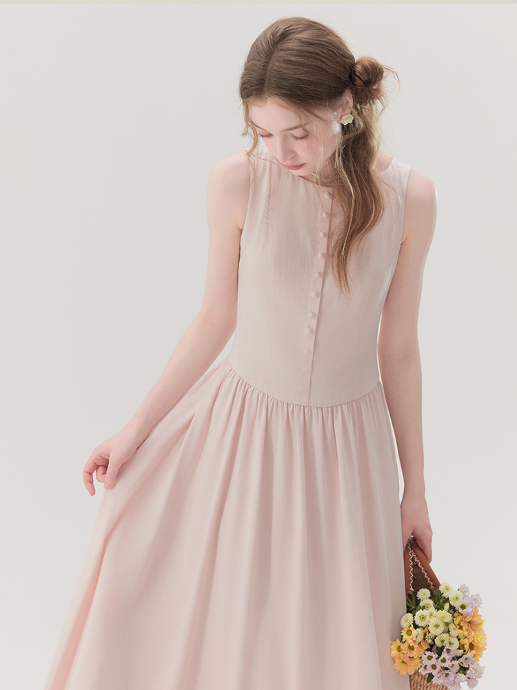 Romantic French Cotton Blend Long Dress