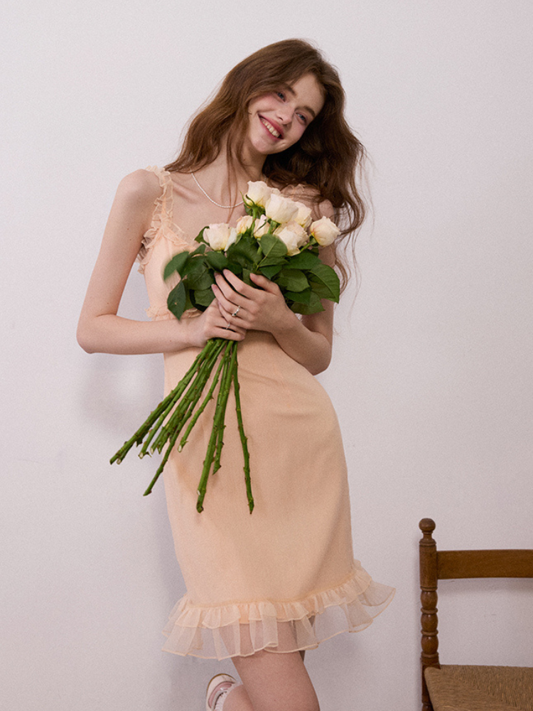 Peach Bloom Ruffle Dress