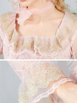 Golden Lace Floral Tiered Dress