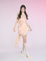 Pink Petal Asymmetrical Ruffle Dress