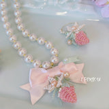 Strawberry Sparkle Princess Necklace Earring Set