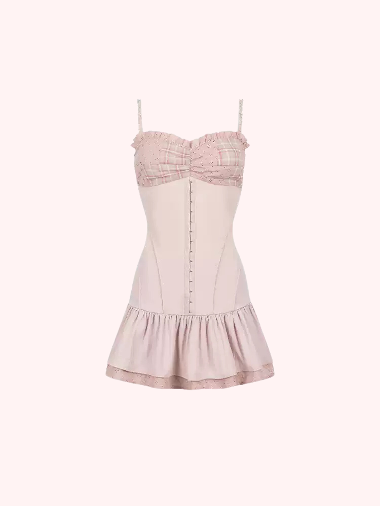 Pink Plaid Ruffle Corset Dress