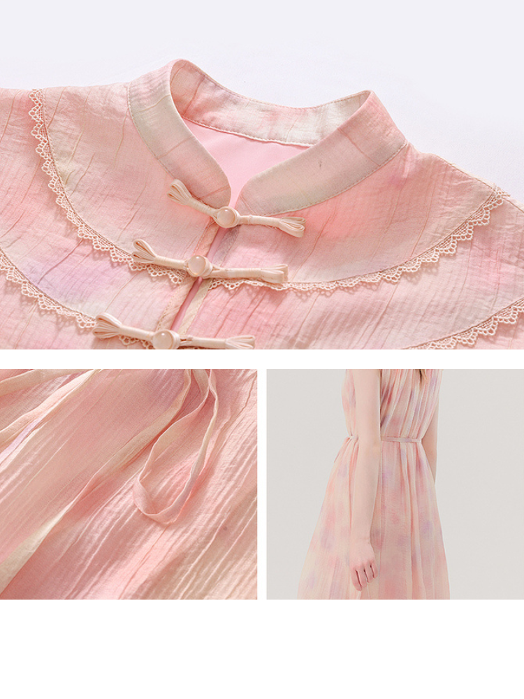 Romantic Gradient Mandarin Collar Dress