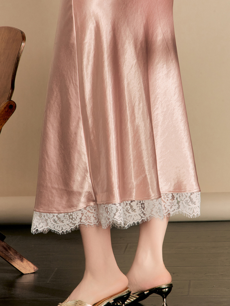 Moonlit Satin Lace Trim Skirt