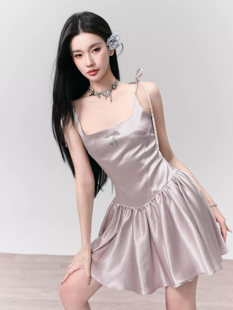 Silver Pink Glow Satin Ribbon Dress