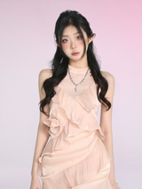 Pink Petal Asymmetrical Ruffle Dress