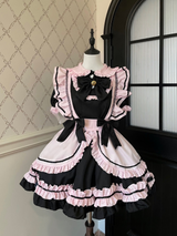 Black Pink Meow Bell Heart Maid Lolita Set