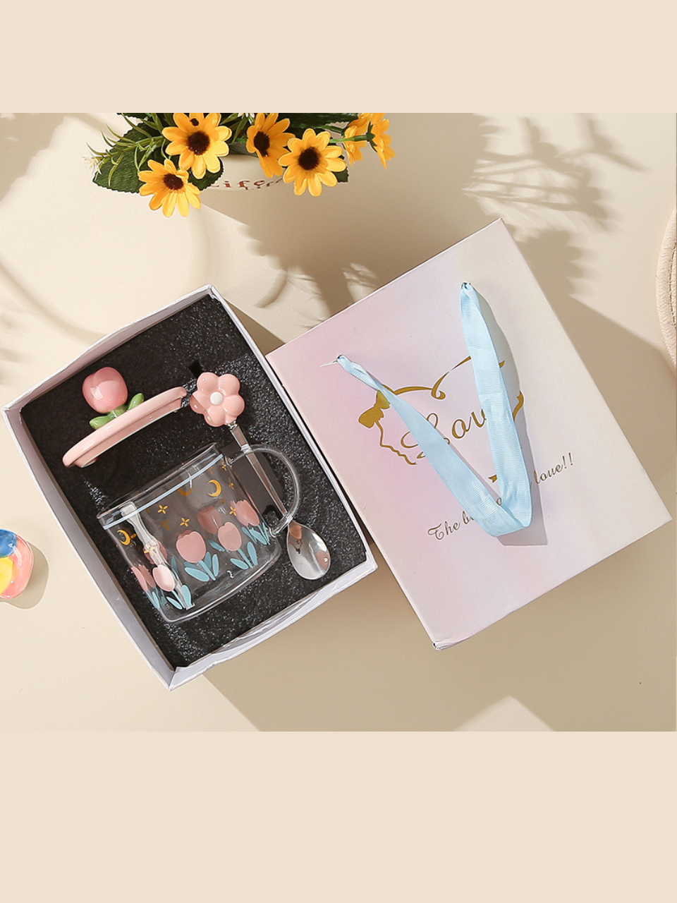 Tulips Flower Mug Cup Spoon  Gift Box Set