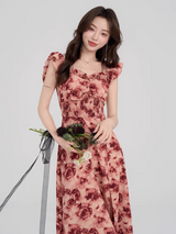 Vintage Rose Slit Maxi Dress