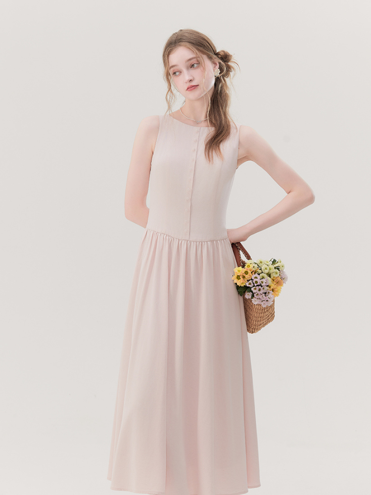 Romantic French Cotton Blend Long Dress