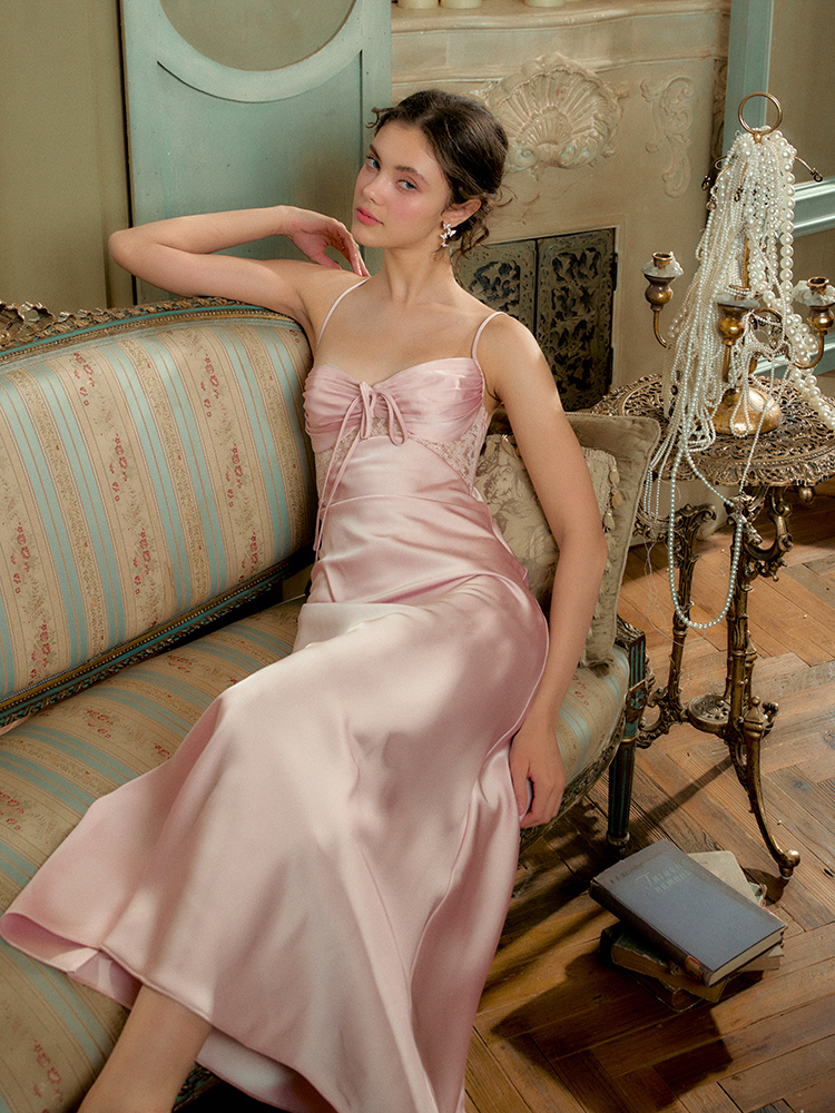 Rosé Satin Lattice Dress