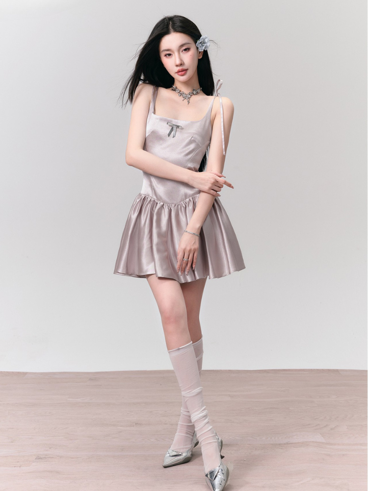 Silver Pink Glow Satin Ribbon Dress