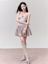 Silver Pink Glow Satin Ribbon Dress