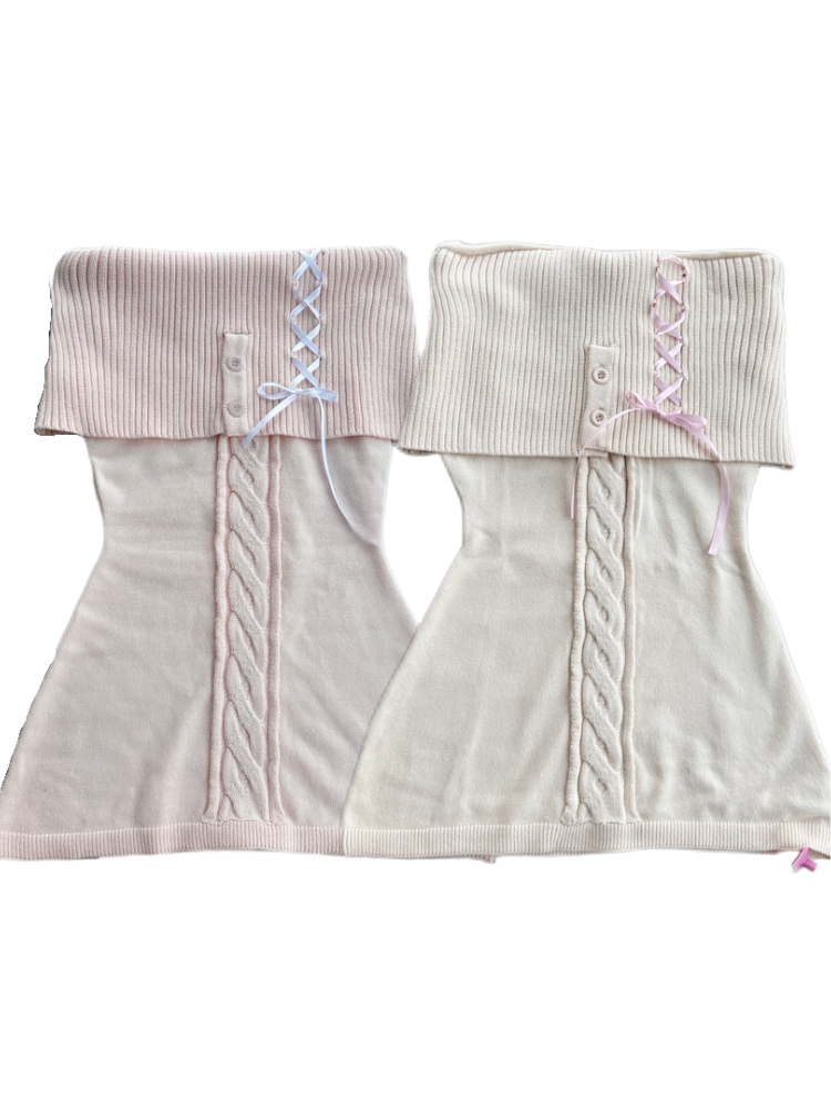 Lace-Up Ribbon Off-Shoulder Knit Top