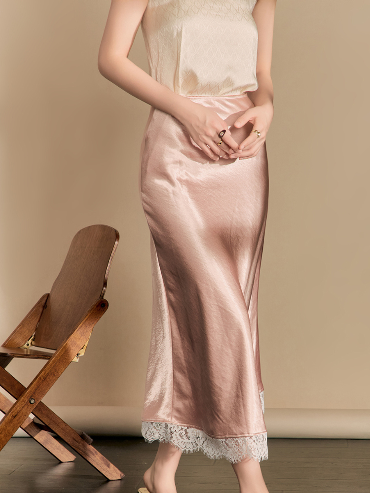 Moonlit Satin Lace Trim Skirt