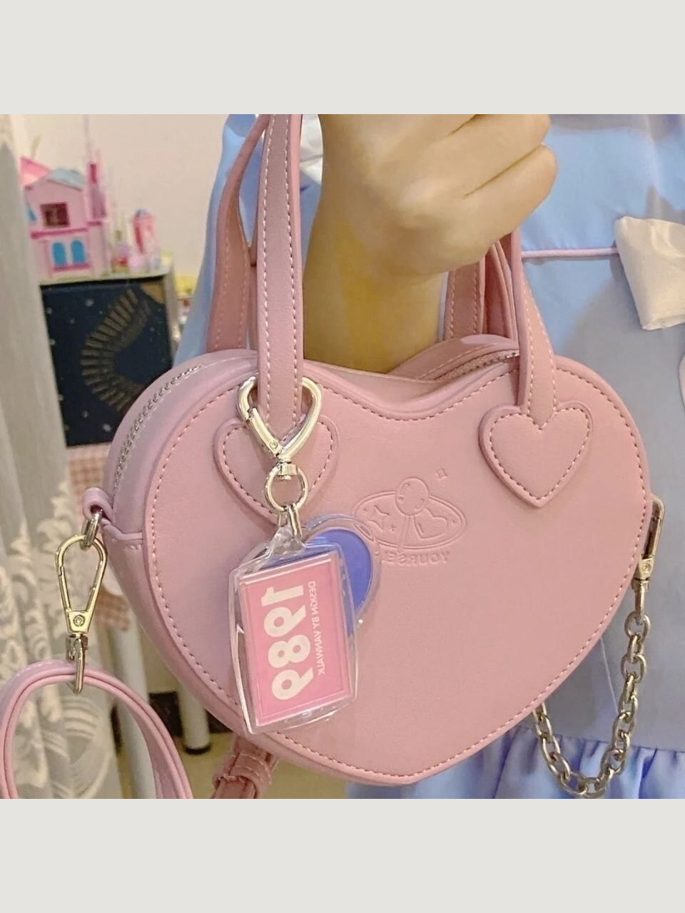 Pink Heart Charm Chain Mini Handbag