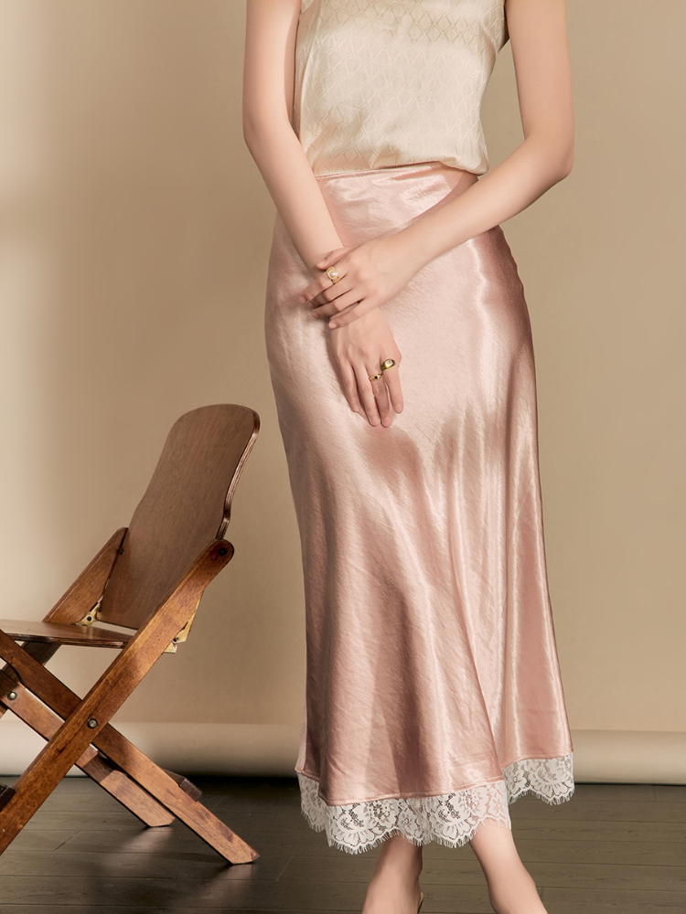 Moonlit Satin Lace Trim Skirt