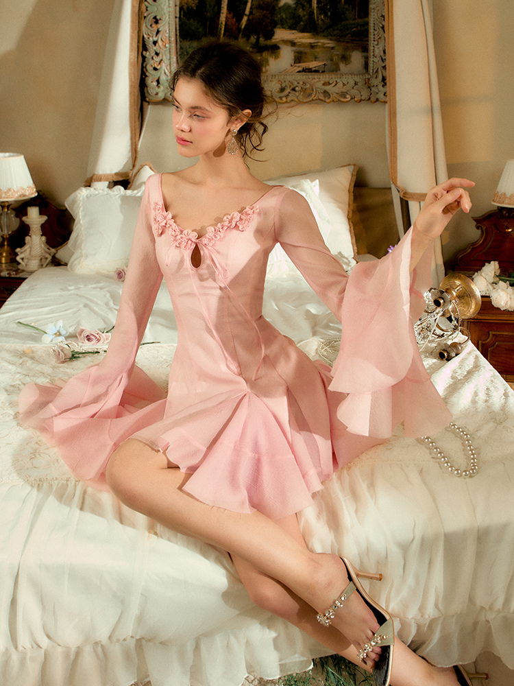 Rosy Waltz Long Sleeve Dress