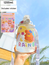 1200ml Cute Bear Bunny Straw Strap Water Bottle