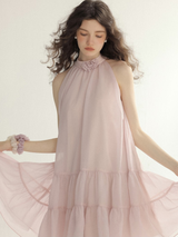 Rosette Whisper Halter Dress