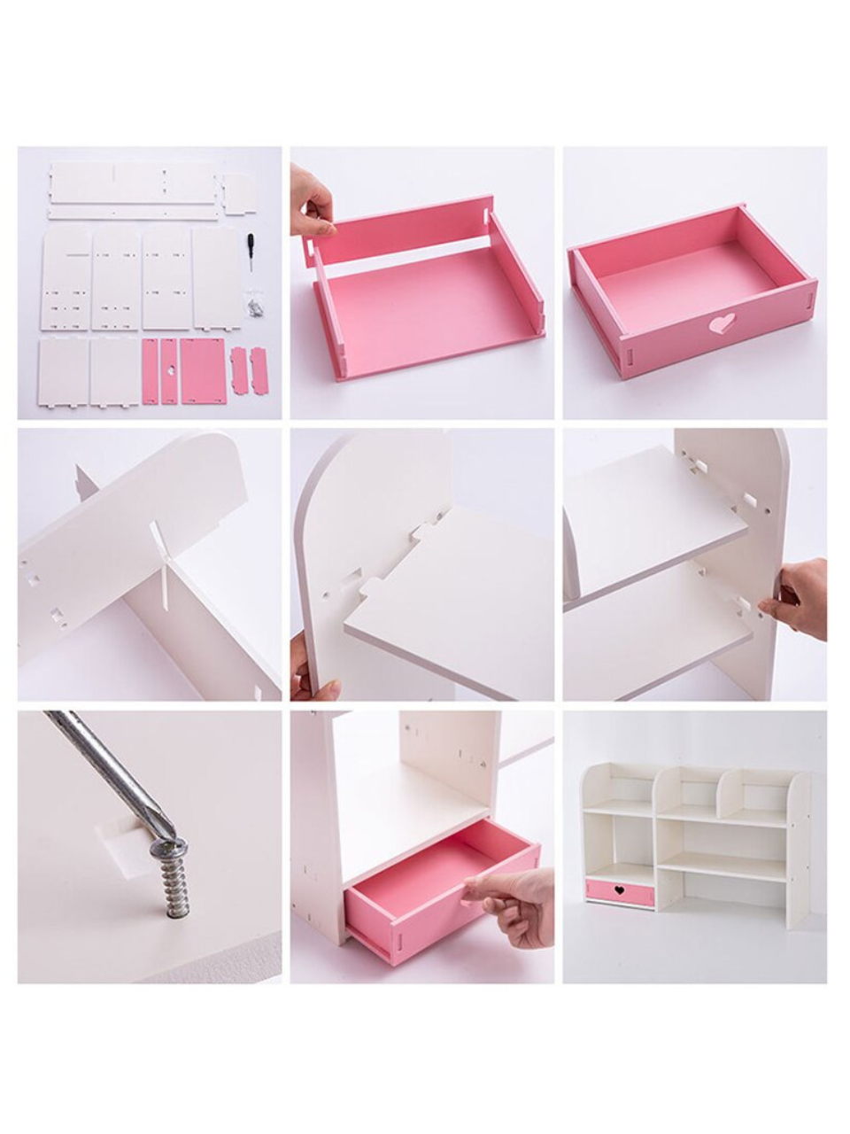 Pink Heart Bookshelf Desktop Storage Drawer Cabinet