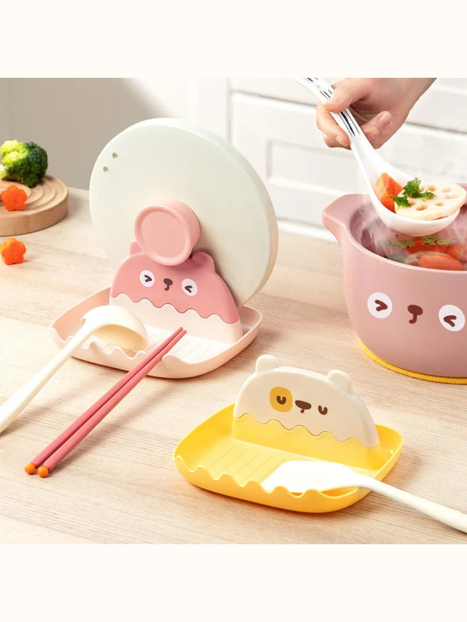 Cute Bear Kitchen Pot Lid Spatula Stand Holder