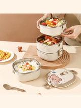 Cute Bunny Bear Insulated Stainless Steel Lunch Box with Spoon