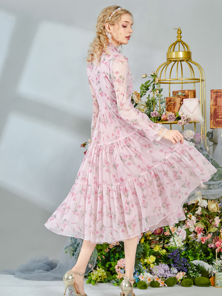 Romantic Floral Frill Long Dress