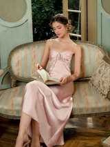 Rosé Satin Lattice Dress