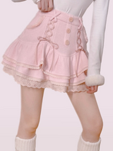 Pink White Soft Plush Lace-up Cake Skirt