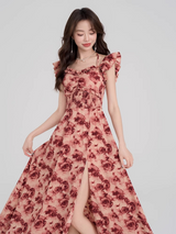 Vintage Rose Slit Maxi Dress