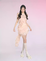 Pink Petal Asymmetrical Ruffle Dress